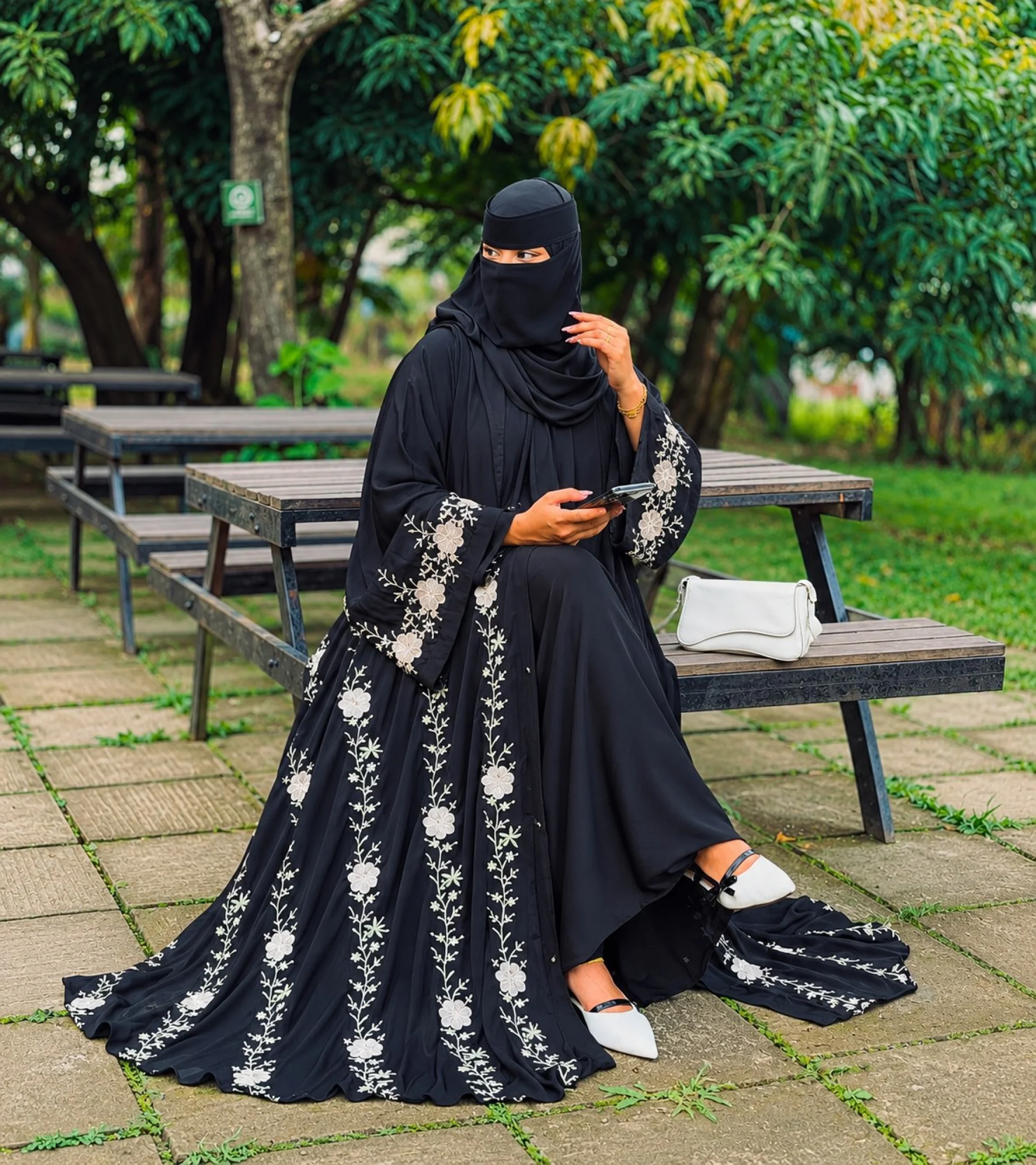 Embroidered Black Borka with Niqab
